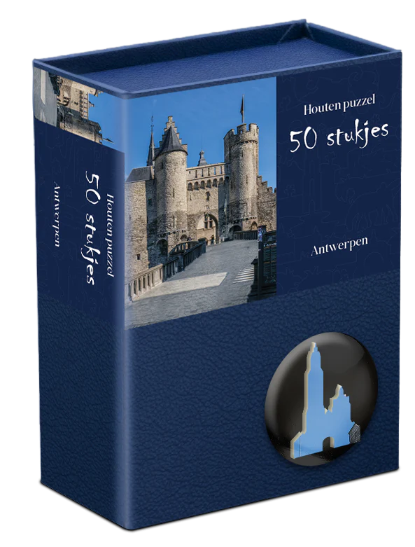20% korting | Serie houten stedenpuzzels | 12 steden |3x Belgie + 9x Nederland | 50 stukjes per puzzel